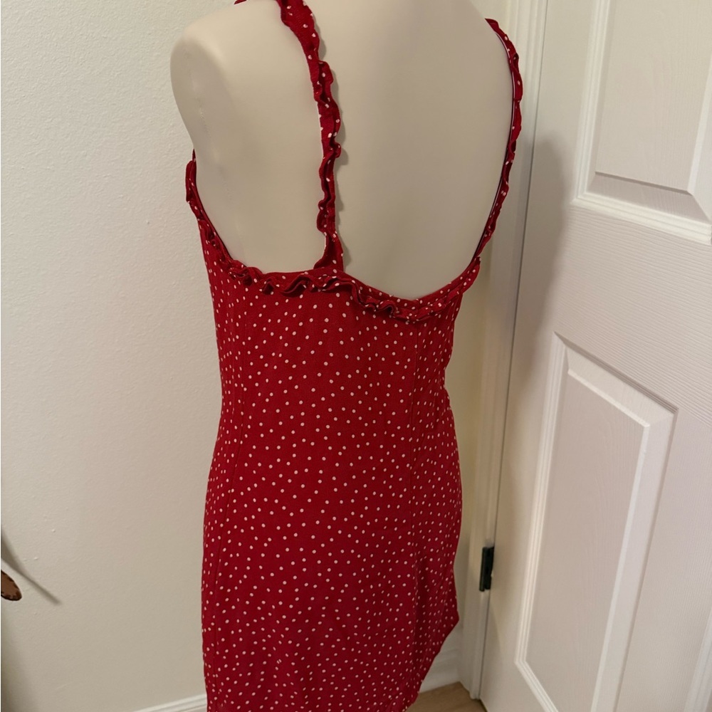 Reformation Size 8 Red white Polka Dot Mini Dress - Picture 3 of 6